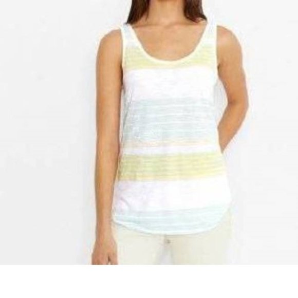 Womens Levis Tank Top XS Yellow White Blue Striped Loose Fit Scoop Neck - Picture 1 of 5